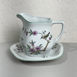 Andre Richard Japan VTG Porcelain Creamer Pitcher & Saucer Plate Indian Tree